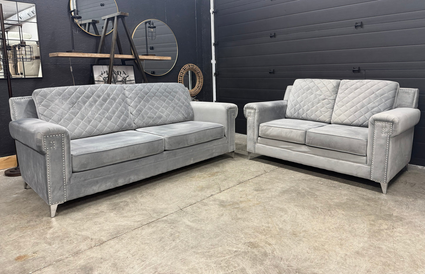 Luxurious Velvet Grey Sofa Set
