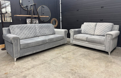 Luxurious Velvet Grey Sofa Set