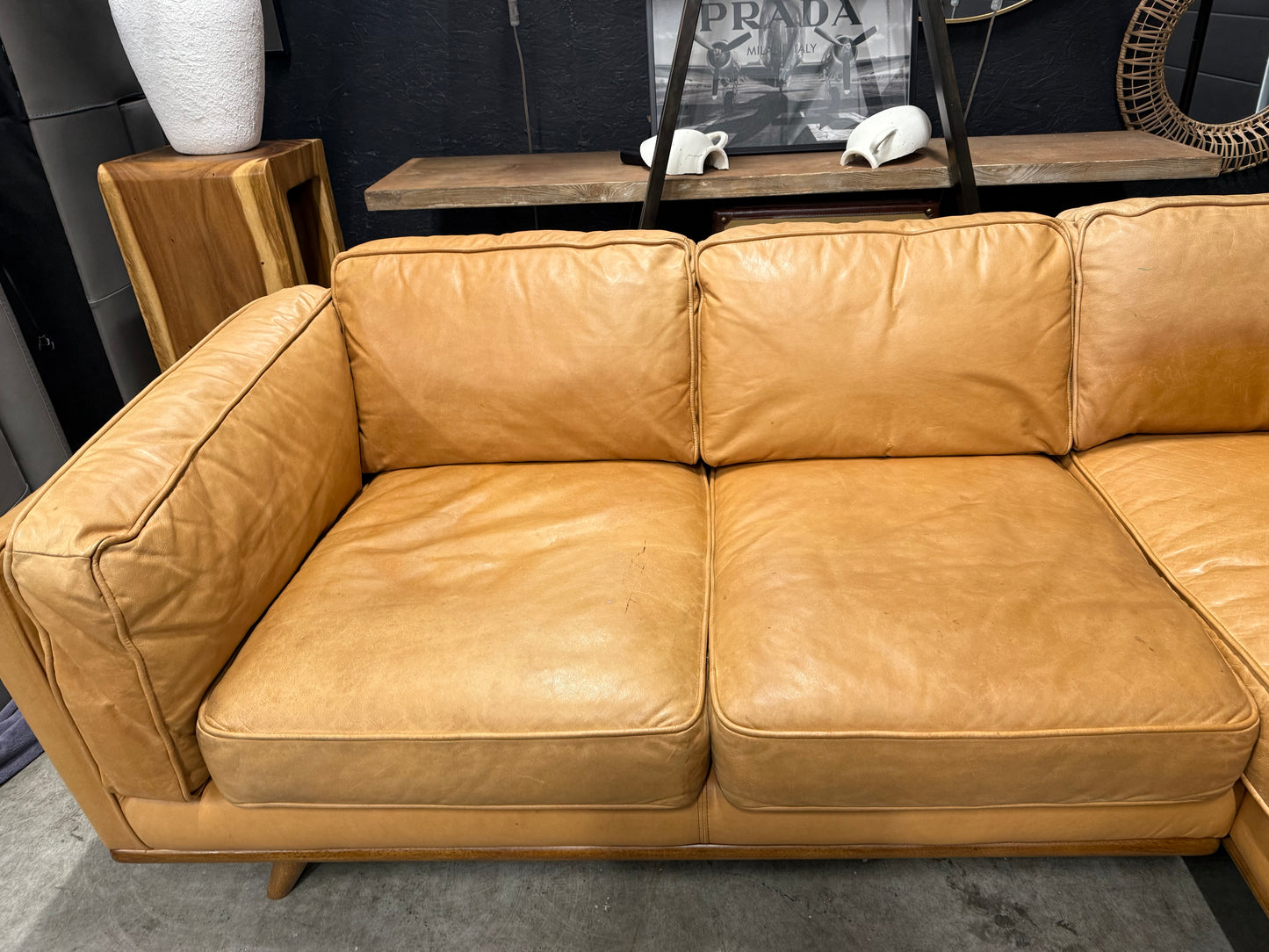 Article Tan 100% Genuine Leather Sectional