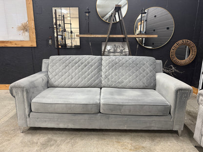 Luxurious Velvet Grey Sofa Set
