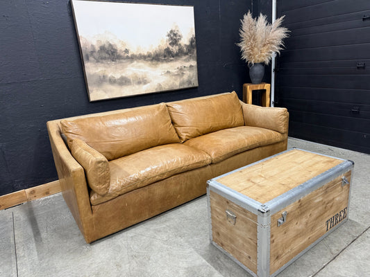 Restoration Hardware Belgium Track Arm Distressed Leather Sofa