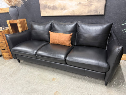 Italian 100% Black Full Grain Leather Sofa