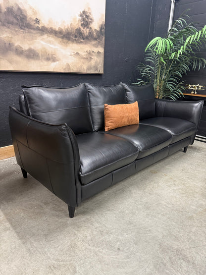Italian 100% Black Full Grain Leather Sofa
