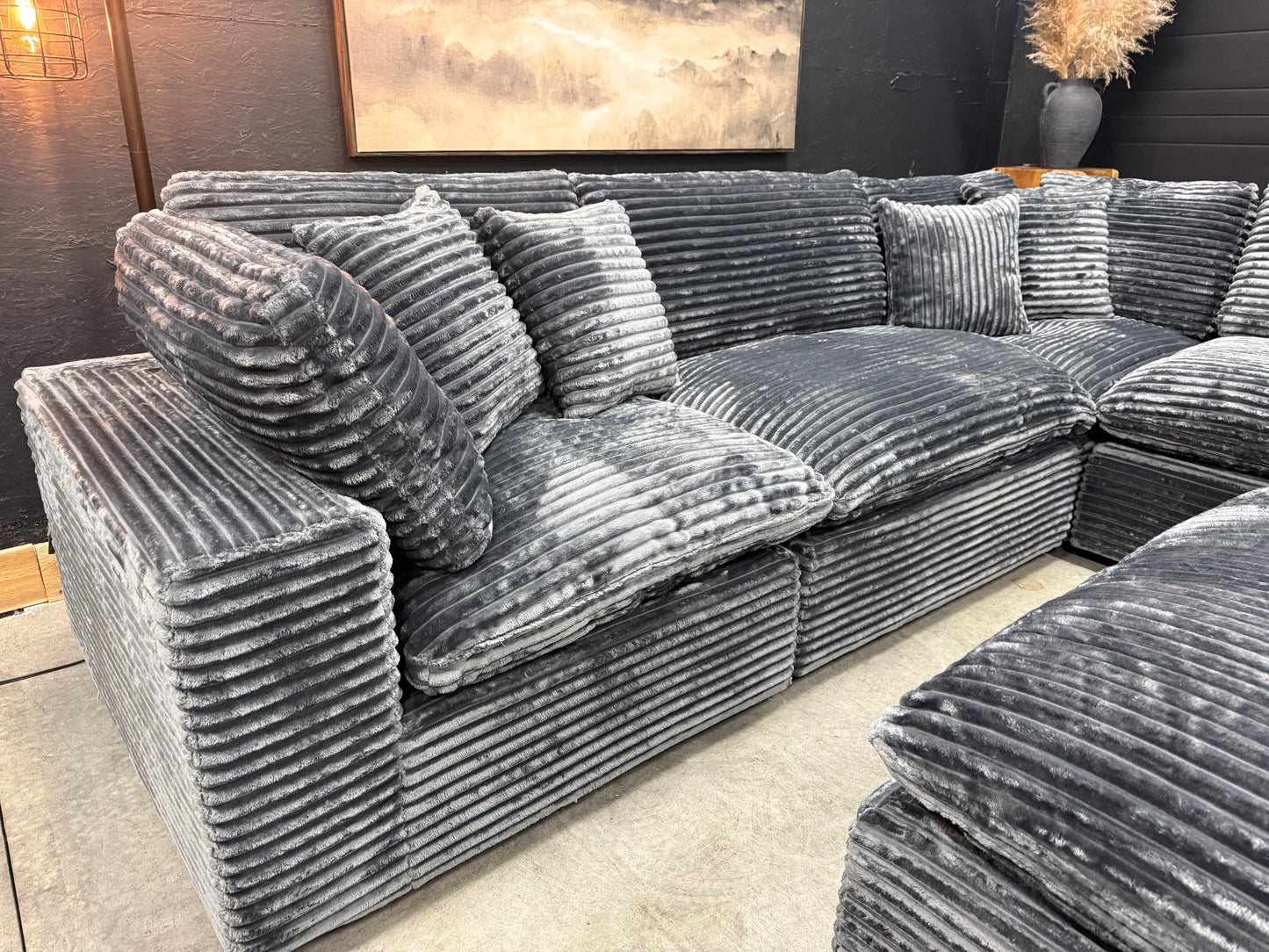 Grey Corduroy 5 Piece Cloud Couch Sectional