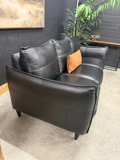 Italian 100% Black Full Grain Leather Sofa