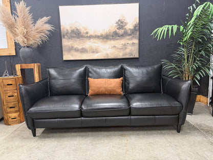 Italian 100% Black Full Grain Leather Sofa