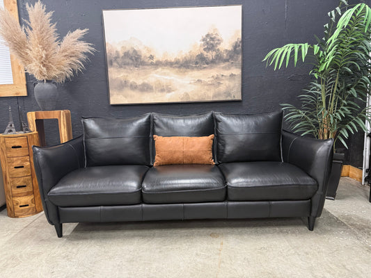 Italian 100% Black Full Grain Leather Sofa