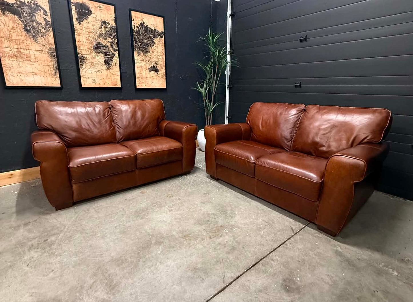 Beautiful Caramel Genuine Leather Couch Set