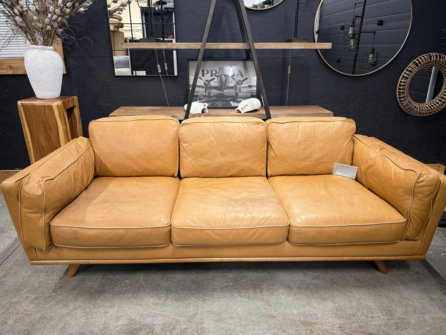 Article 100% Tan Genuine Leather Sofa
