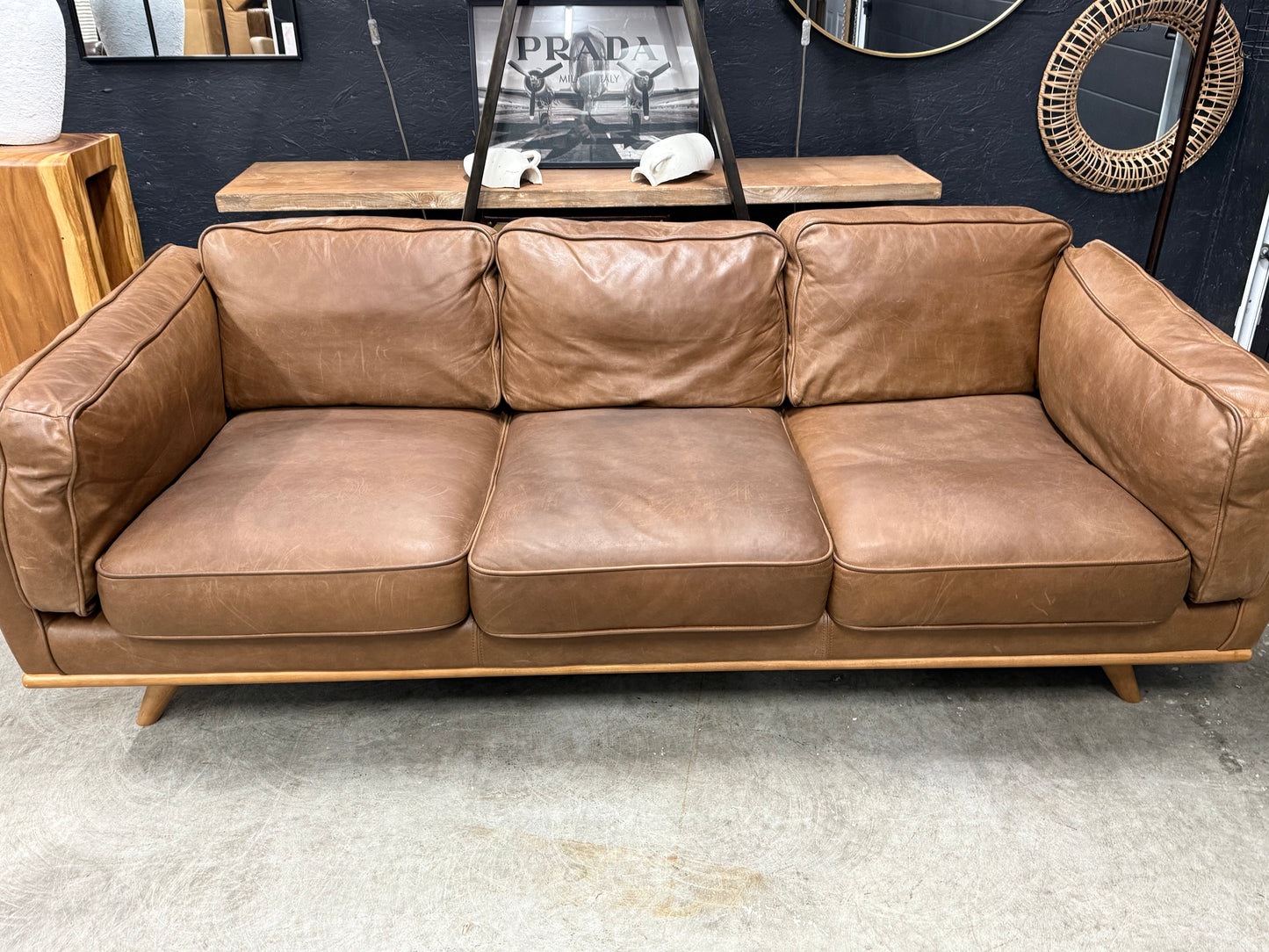 Article 100% Tan Genuine Leather Sofa