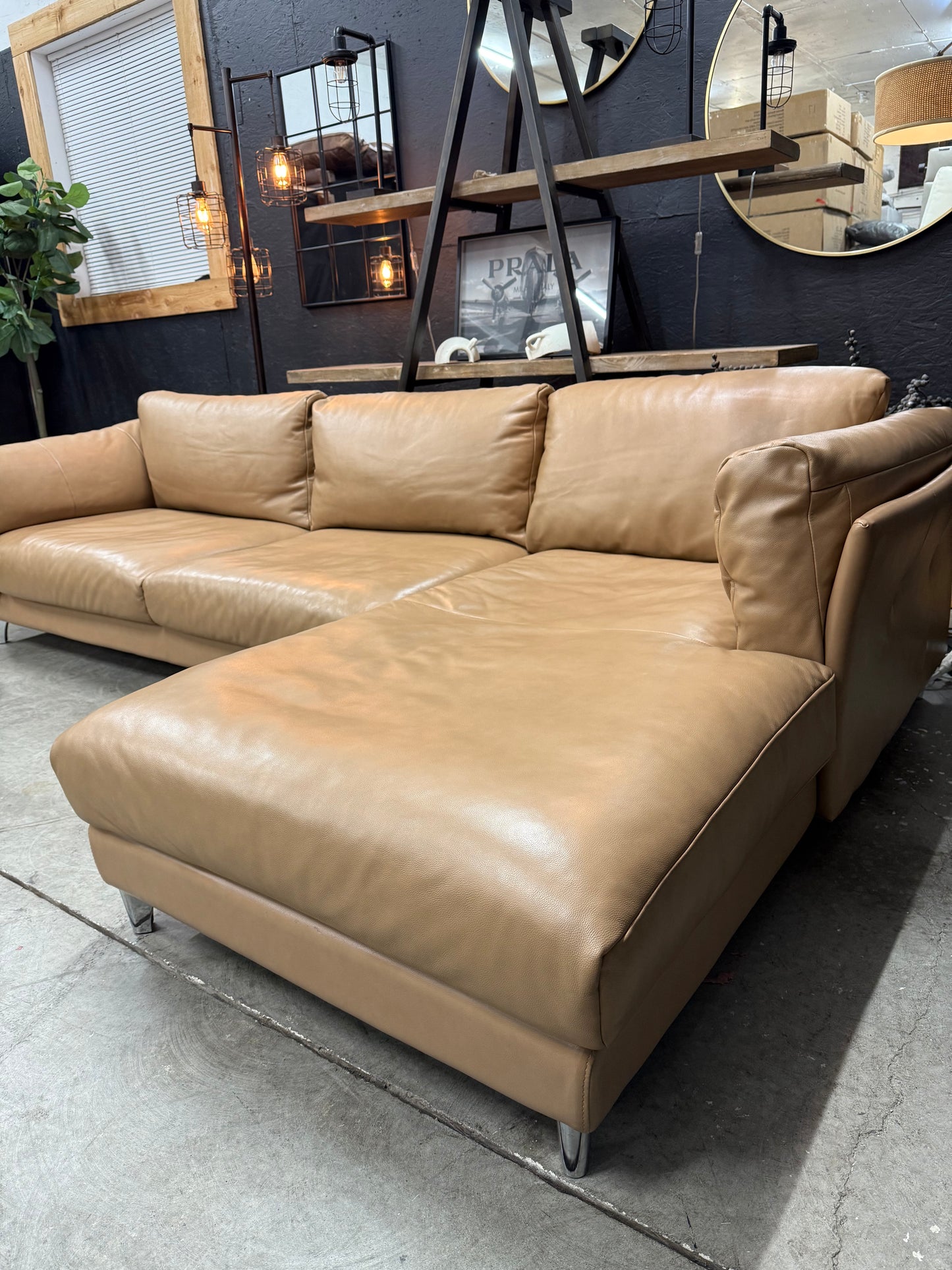 Muse&Merchant Cognac Genuine Leather Sectional