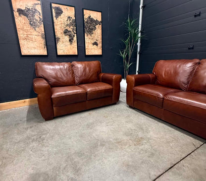 Beautiful Caramel Genuine Leather Couch Set