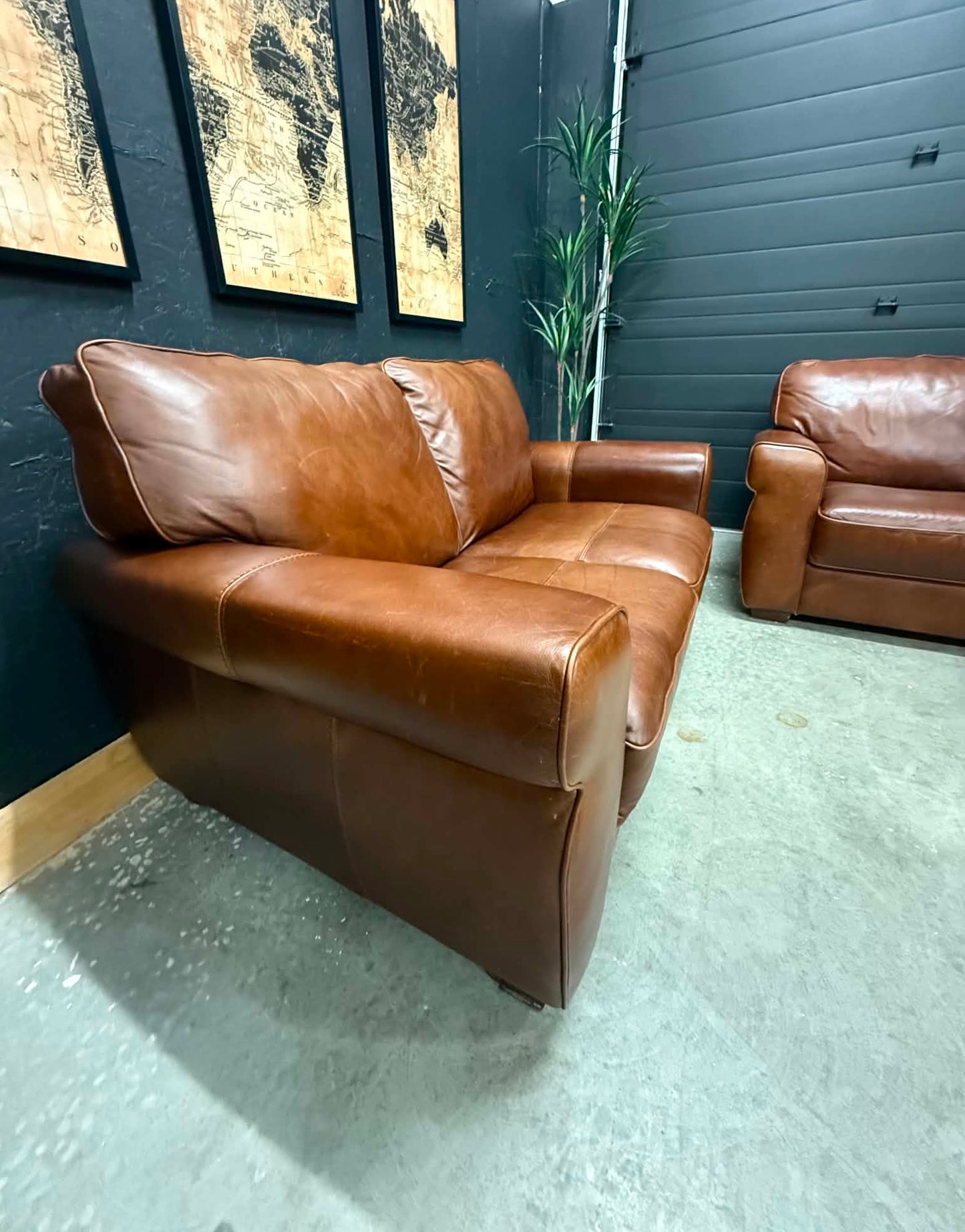 Beautiful Caramel Genuine Leather Couch Set