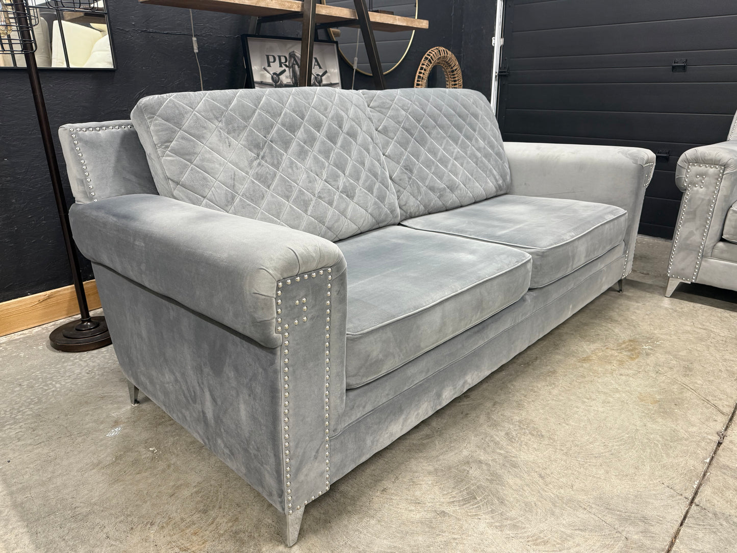 Luxurious Velvet Grey Sofa Set