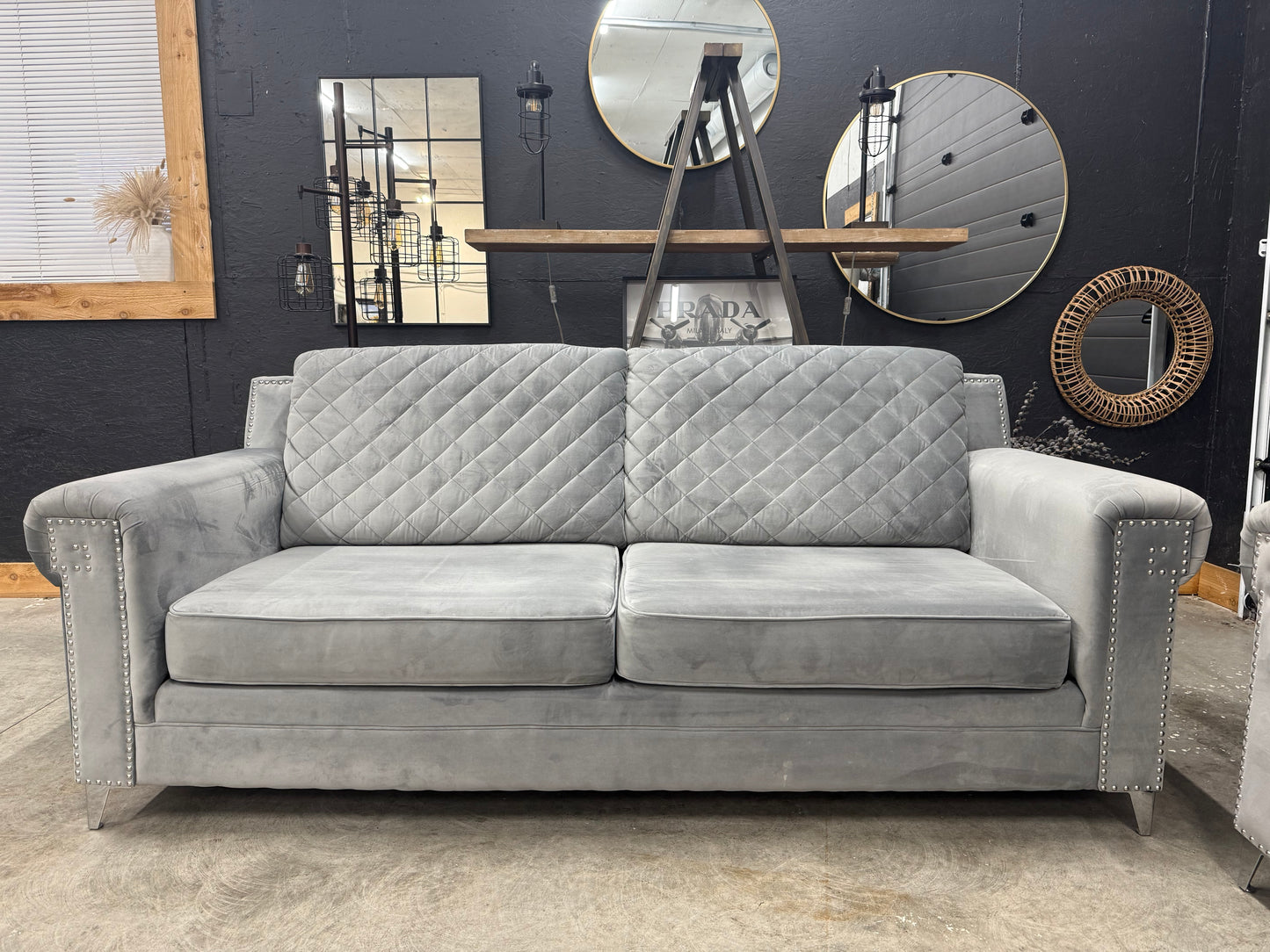Luxurious Velvet Grey Sofa Set