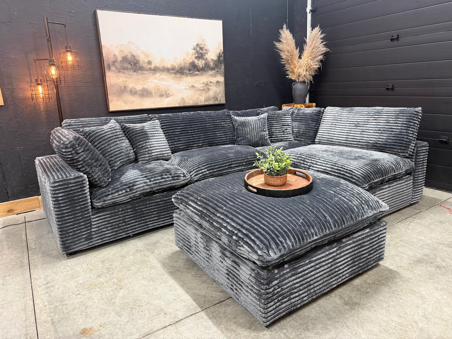 Grey Corduroy 5 Piece Cloud Couch Sectional
