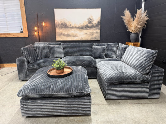 Grey Corduroy 5 Piece Cloud Couch Sectional