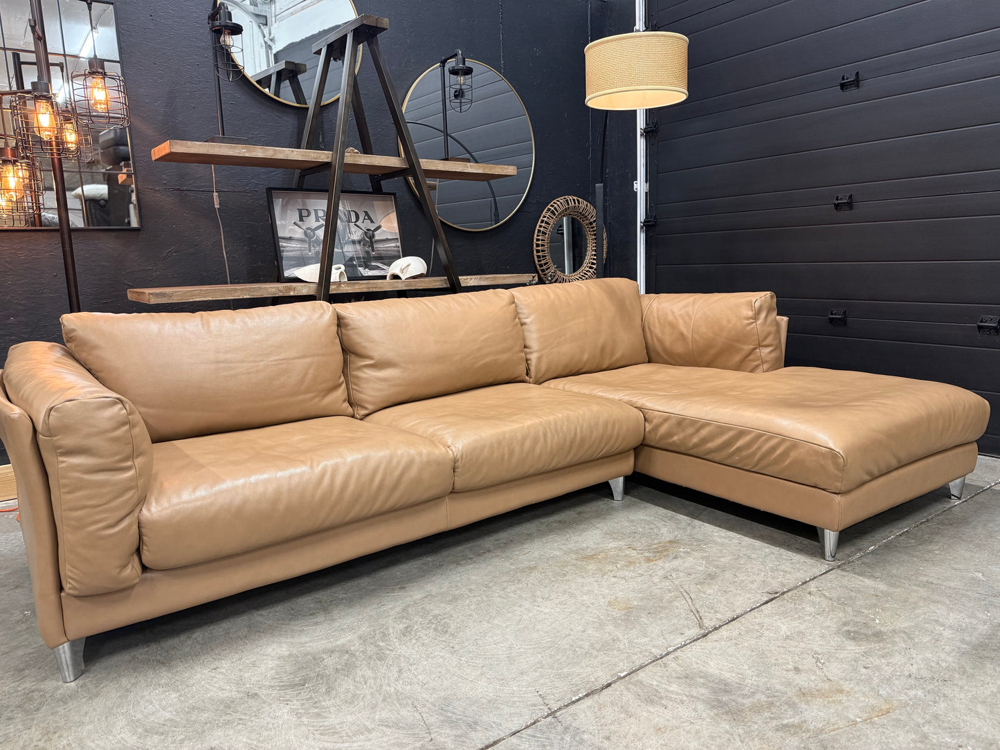 Muse&Merchant Cognac Genuine Leather Sectional