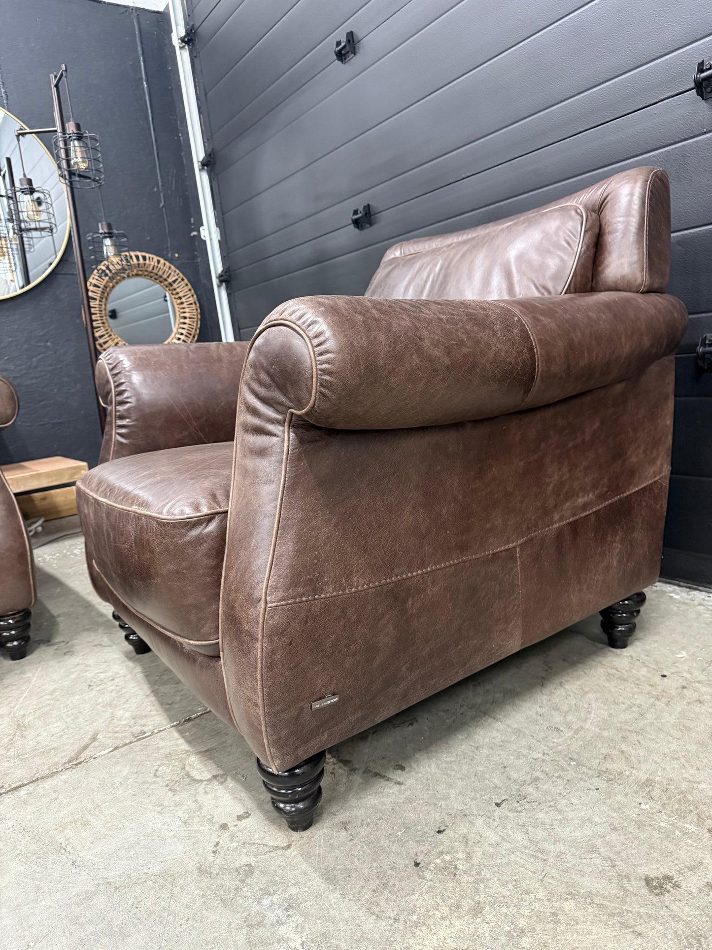 Natuzzi Editions Distressed Genuine Leather Love Seat & Chair