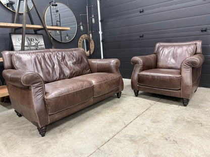 Natuzzi Editions Distressed Genuine Leather Love Seat & Chair