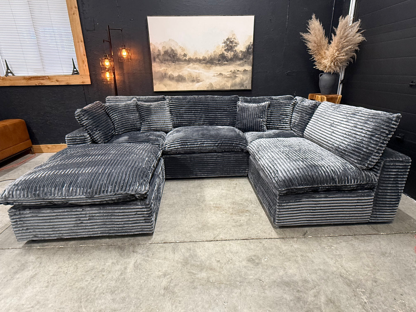 Grey Corduroy 5 Piece Cloud Couch Sectional