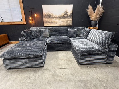Grey Corduroy 5 Piece Cloud Couch Sectional