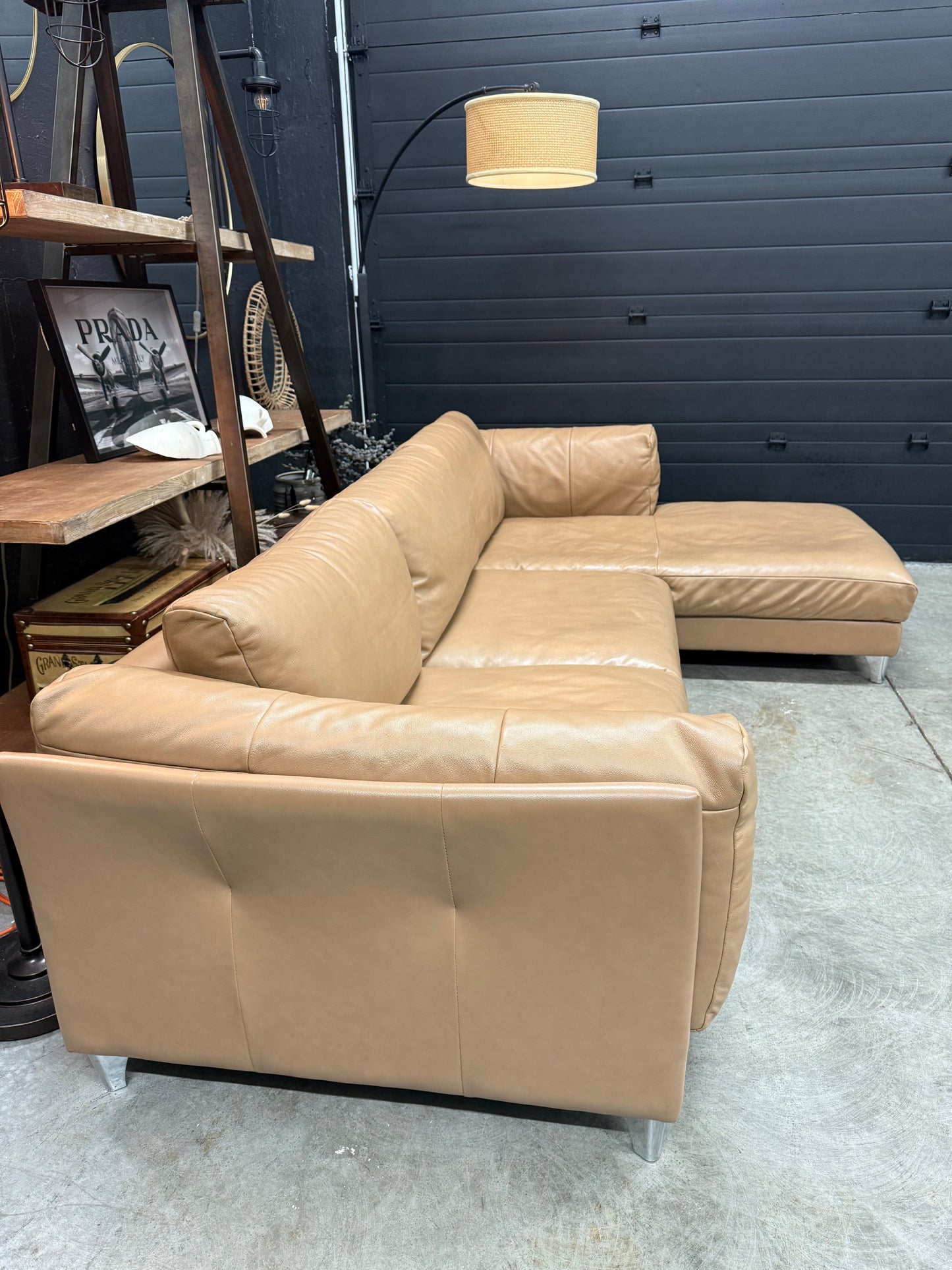 Muse&Merchant Cognac Genuine Leather Sectional