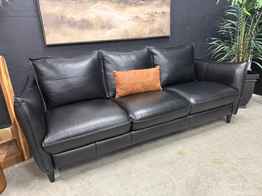 Italian 100% Black Full Grain Leather Sofa