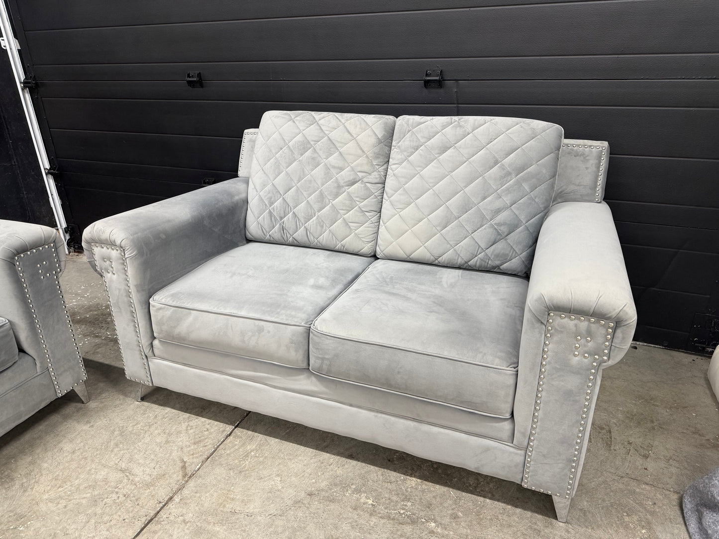 Luxurious Velvet Grey Sofa Set