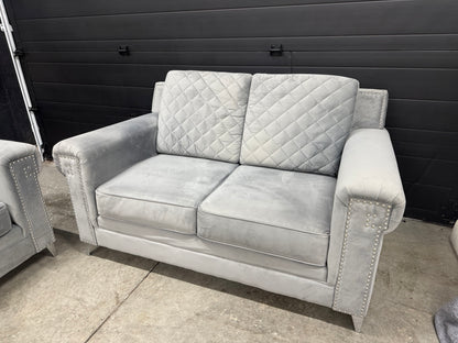 Luxurious Velvet Grey Sofa Set