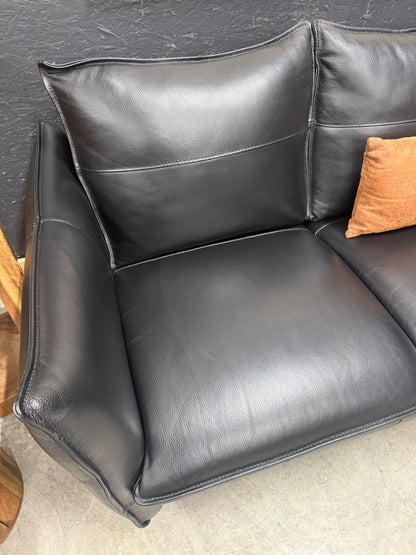 Italian 100% Black Full Grain Leather Sofa