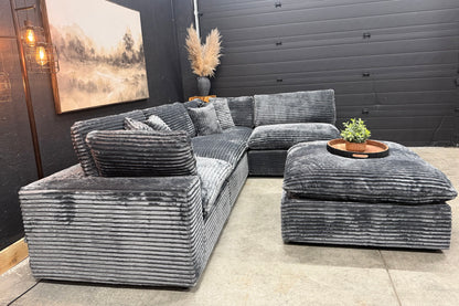 Grey Corduroy 5 Piece Cloud Couch Sectional