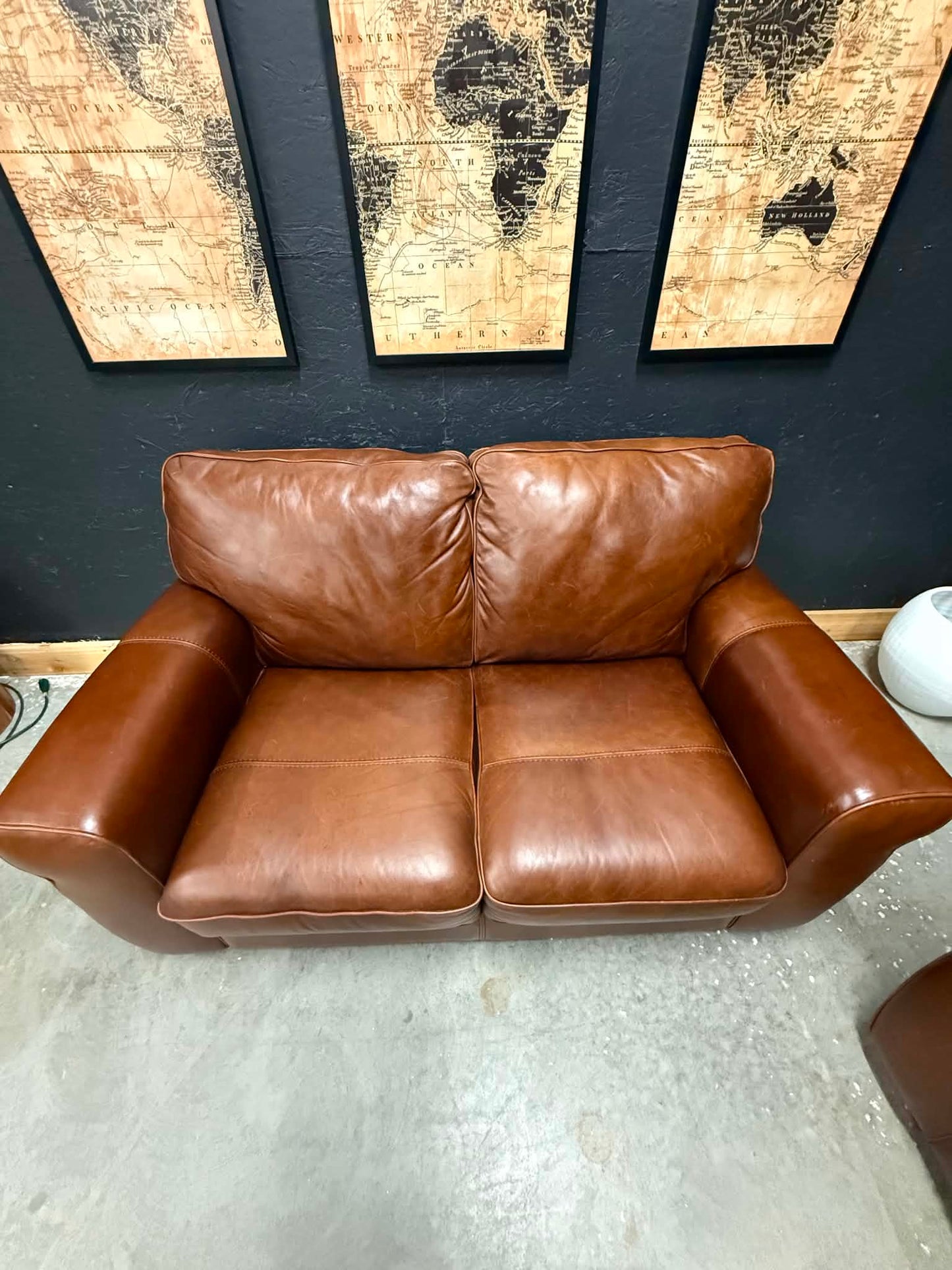 Beautiful Caramel Genuine Leather Couch Set