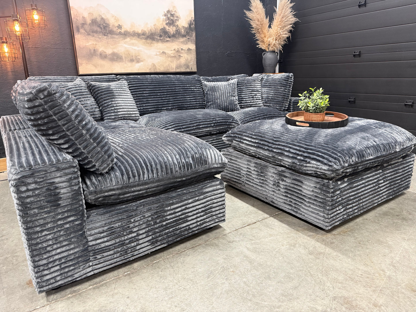 Grey Corduroy 5 Piece Cloud Couch Sectional