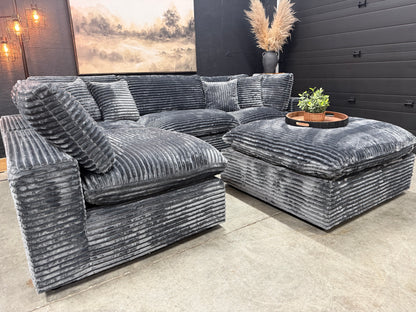 Grey Corduroy 5 Piece Cloud Couch Sectional