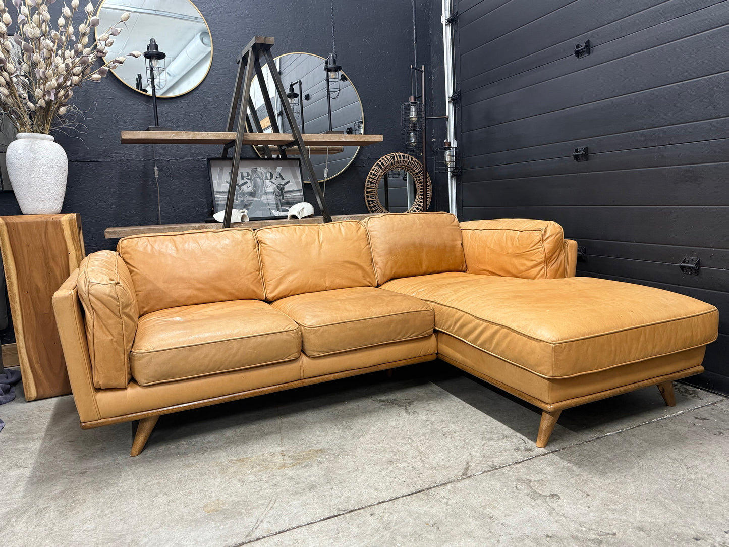 Article Tan 100% Genuine Leather Sectional