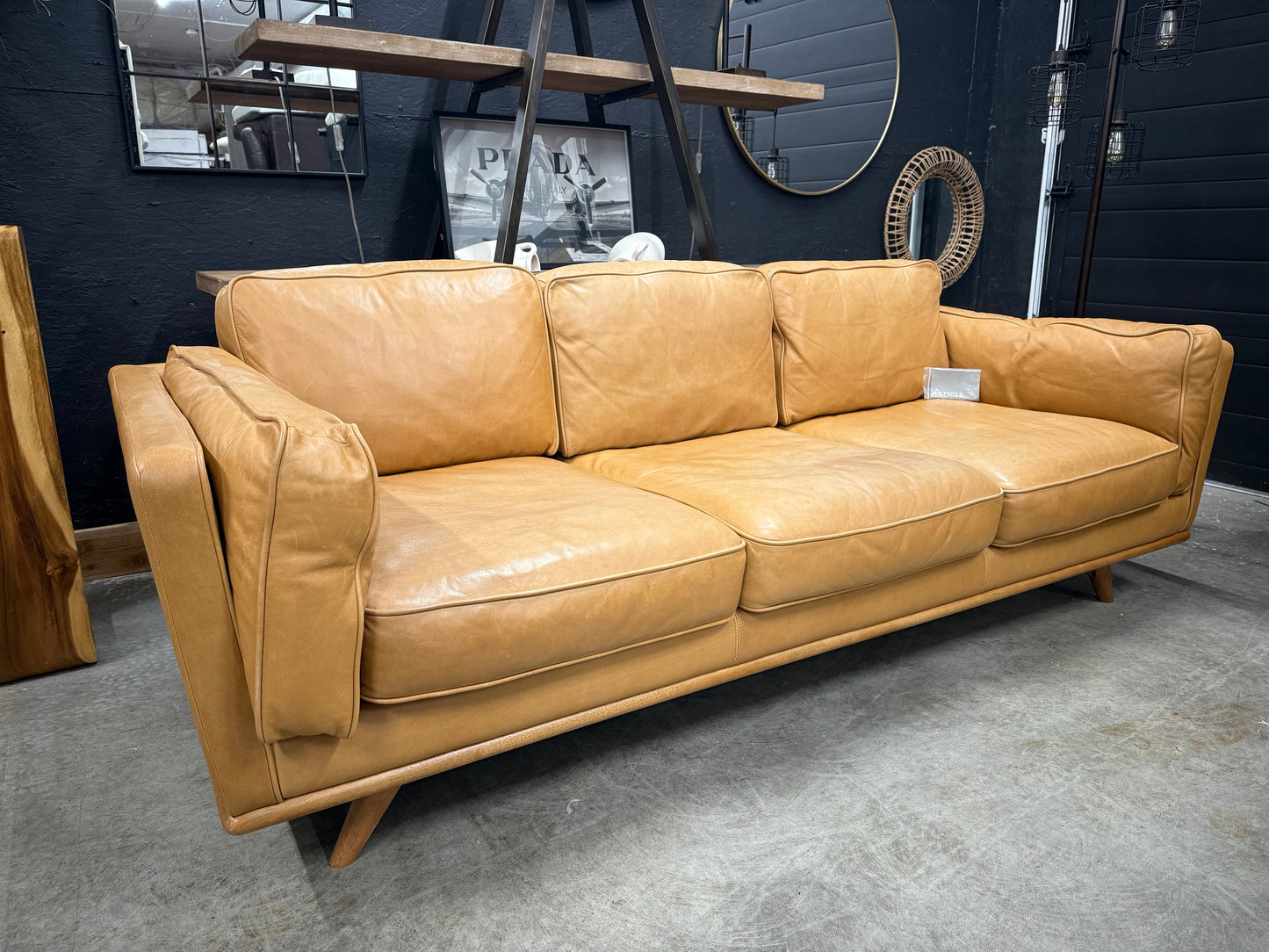 Article 100% Tan Genuine Leather Sofa