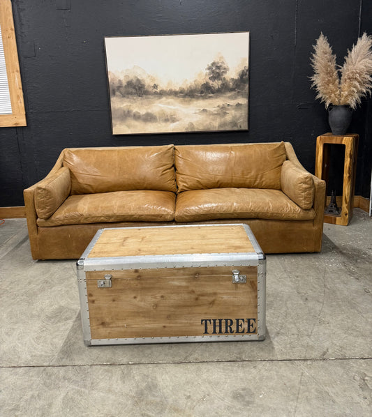 Restoration Hardware Belgium Track Arm Distressed Leather Sofa