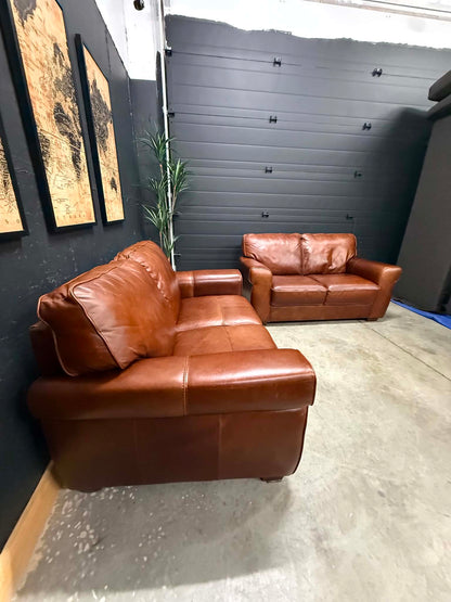 Beautiful Caramel Genuine Leather Couch Set