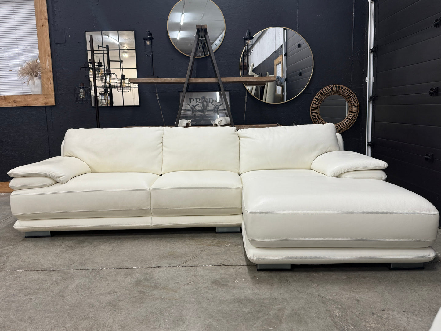 Chateau dA’x Cream Full Grain Leather Sectional
