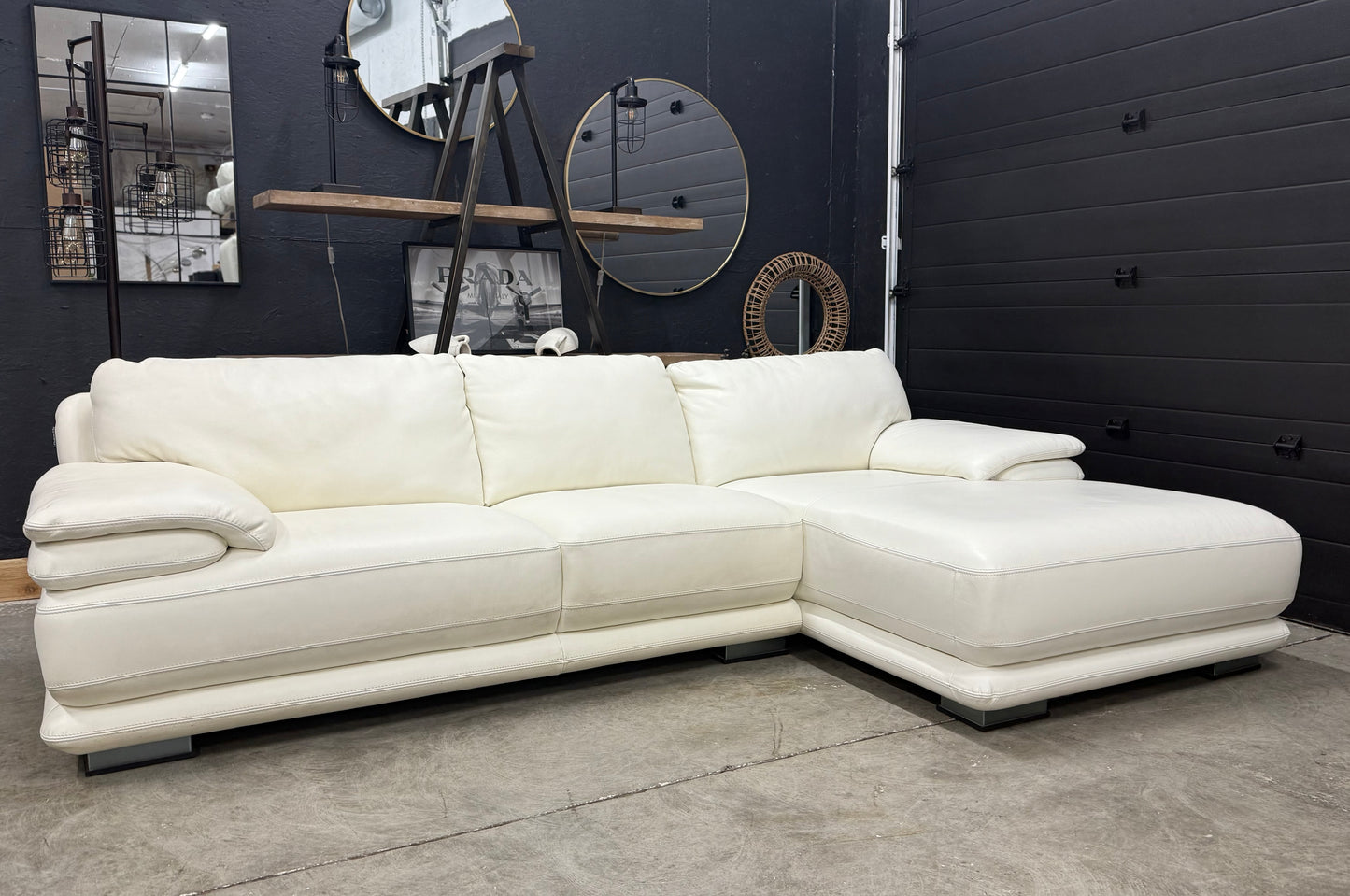 Chateau dA’x Cream Full Grain Leather Sectional