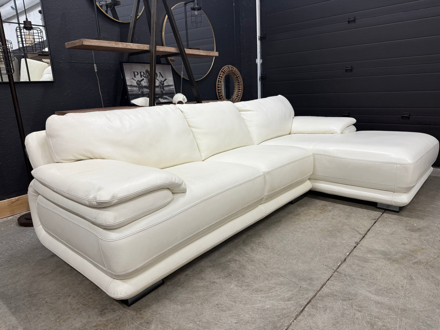 Chateau dA’x Cream Full Grain Leather Sectional