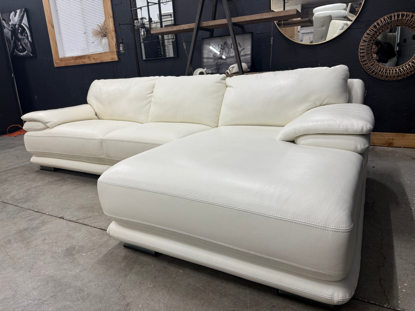 Chateau dA’x Cream Full Grain Leather Sectional