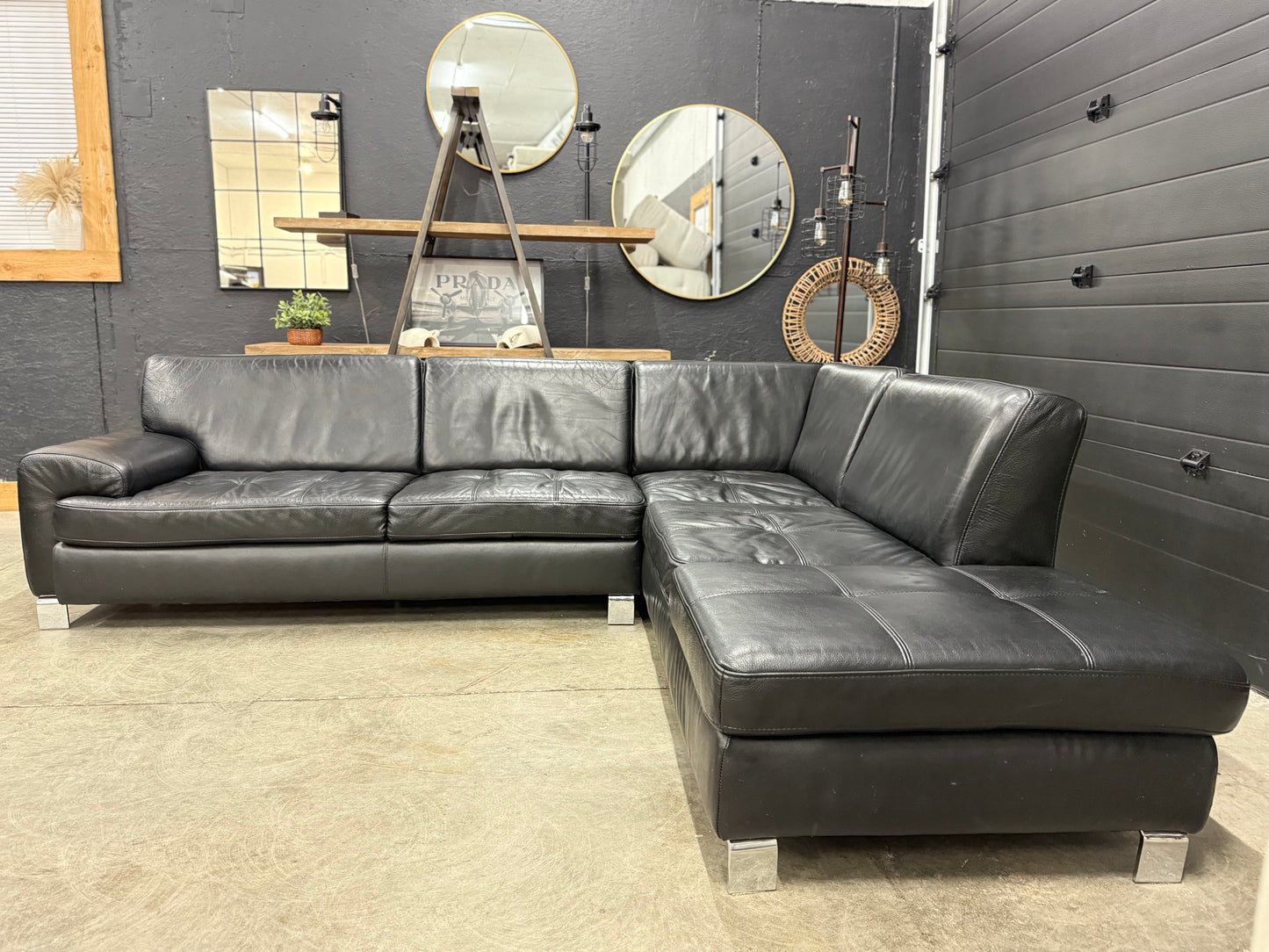 Scan Design Genuine Black Leather Sectional