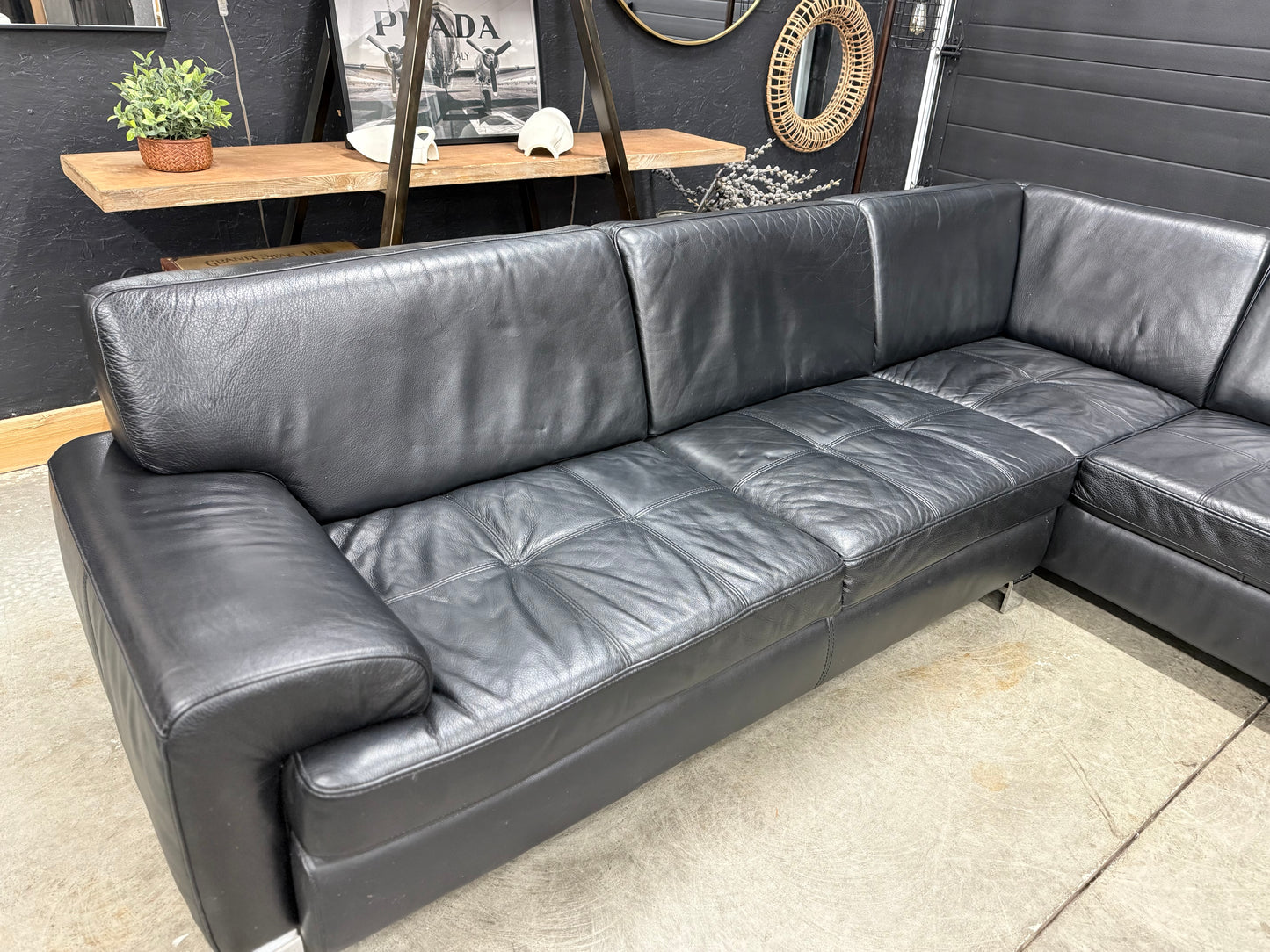 Scan Design Genuine Black Leather Sectional