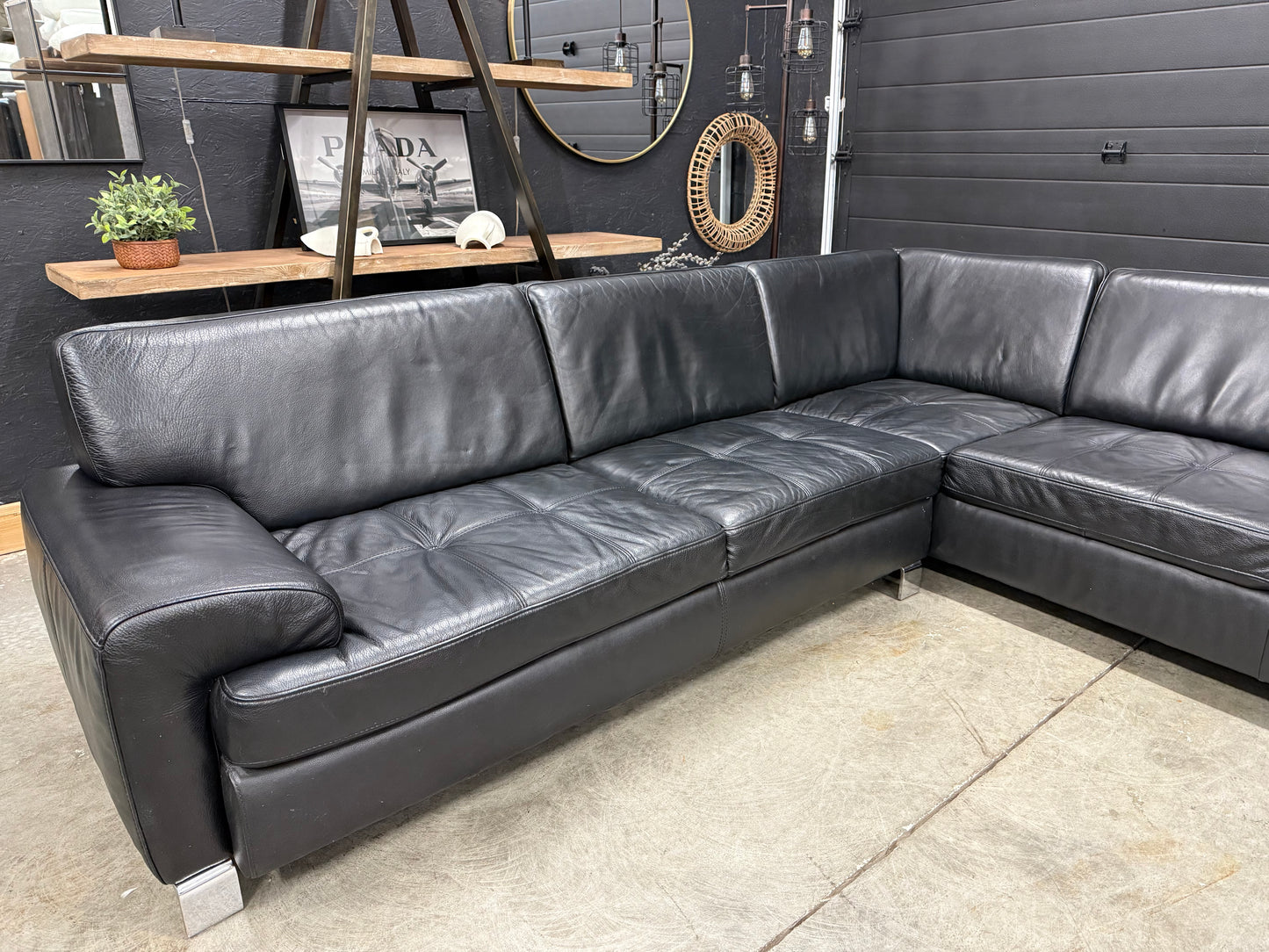 Scan Design Genuine Black Leather Sectional