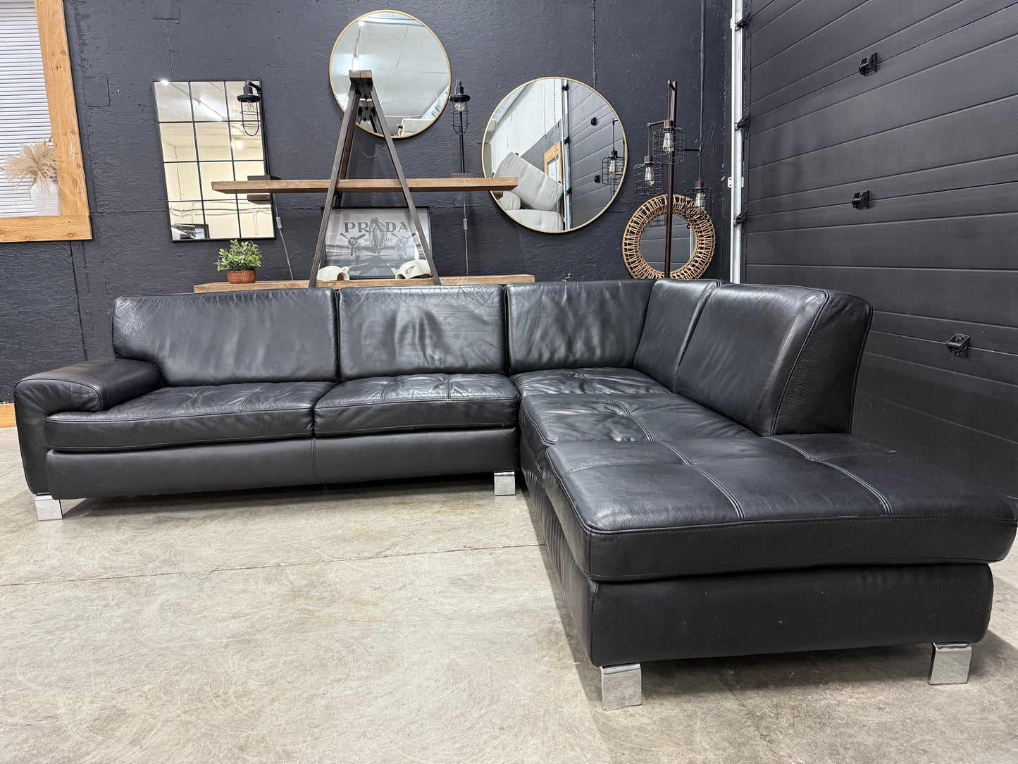 Scan Design Genuine Black Leather Sectional